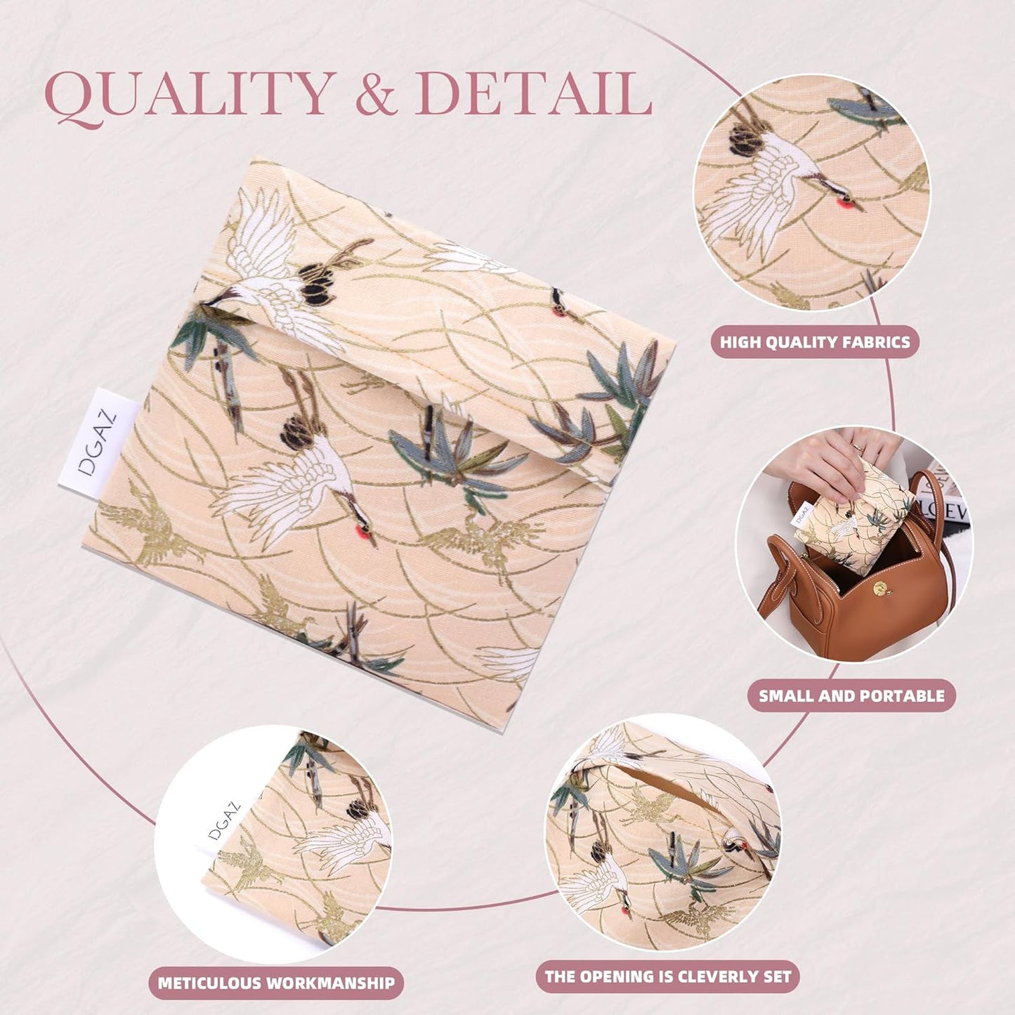 DGAZ Sanitary Napkin Storage Bag, Period Bag for Teen Aged Girls, Portable Period Bag for Panty Liners/Menstrual Cup/Small Tampons，Mini Makeup Bag for Purse(Fairy Crane)