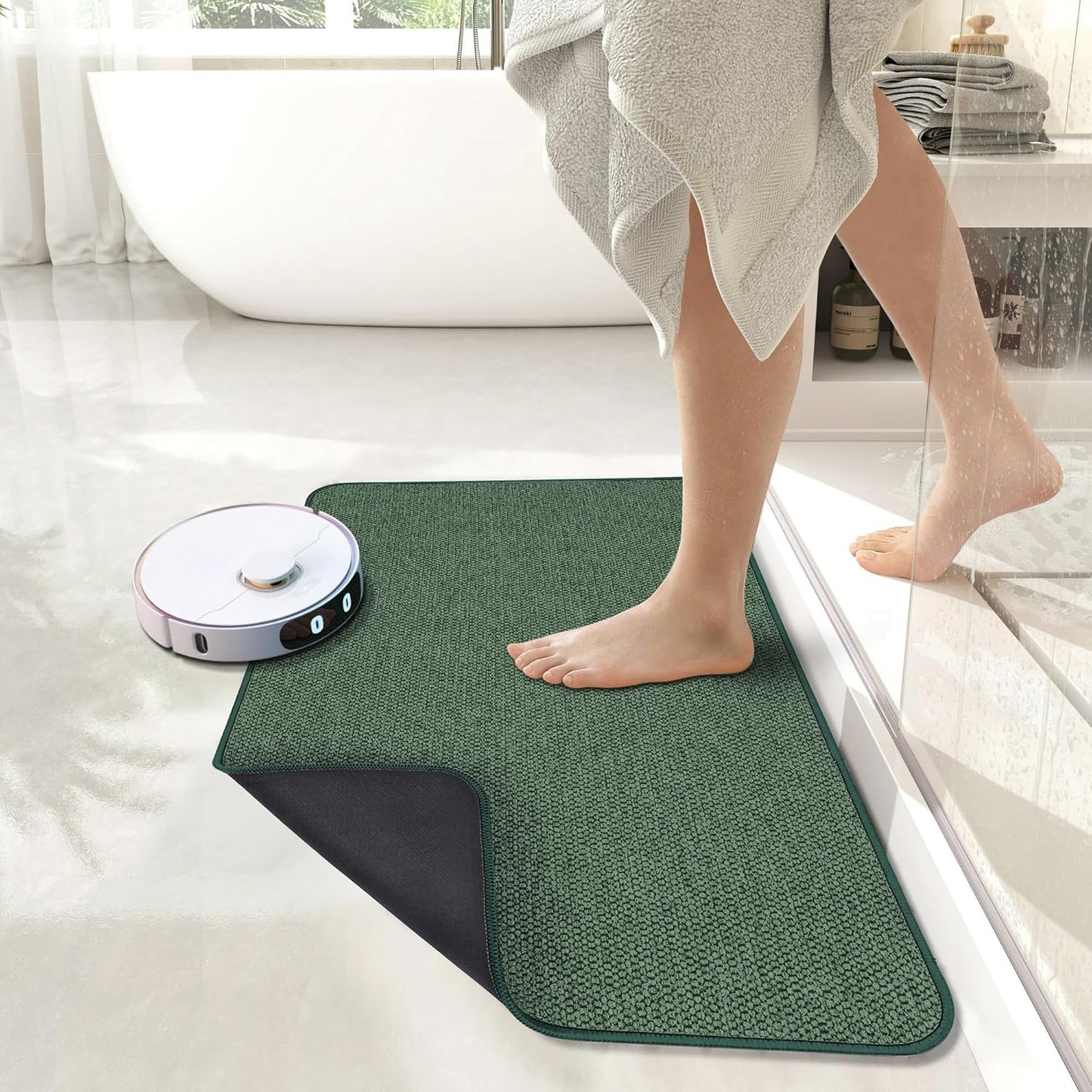 Bath Mat,Ultra Thin Bathroom Rugs,Rubber Bath Mats for Bathroom,No Slip Bath Rugs,Quick Dry,Machine Washable,Low Pile,Absorbent,Shower Outside,Sink,Home Decor Accessories.Green,1'5"x2'3"(2 Pack)