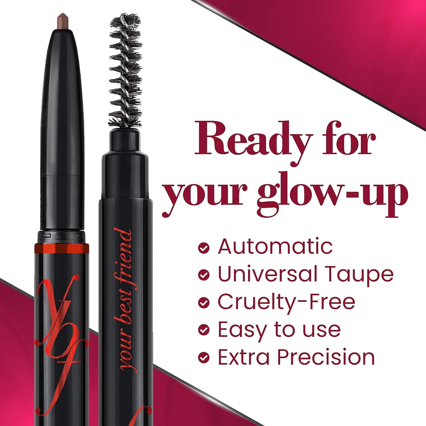 ybf Beauty Eyebrow Pencil - Universal Automatic Brow Pencil With Spoolie Brush - Perfect Eyebrow Makeup Shaper and Filler For Women - All Hair Colors & Skin Tones - Taupe Eyebrow Liner - 0.005 Oz