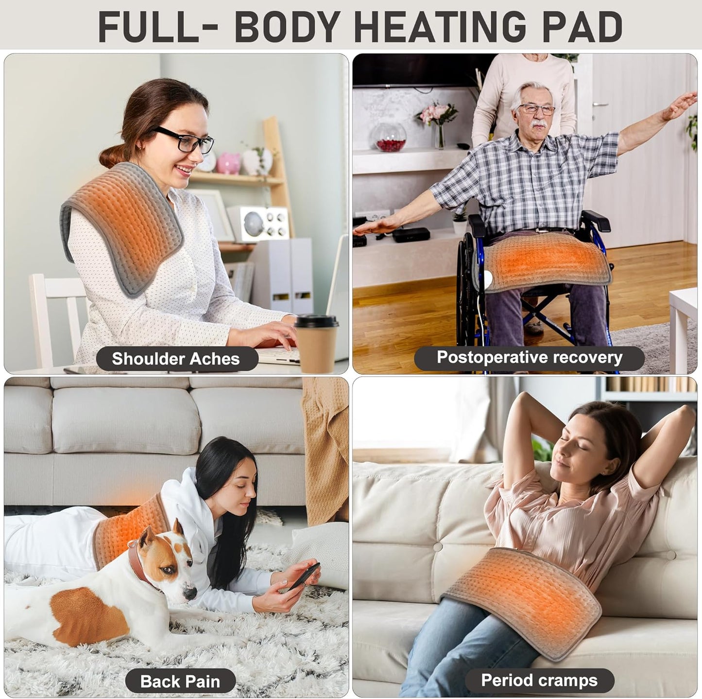 Large Heating Pad,OCSOSO Extra Large Heating Pad for Back Pain Relief Electric Heating for Period Cramps Knee Leg Pain Relief Moist/Dry Heat 10 Heat Setting (24"×12")