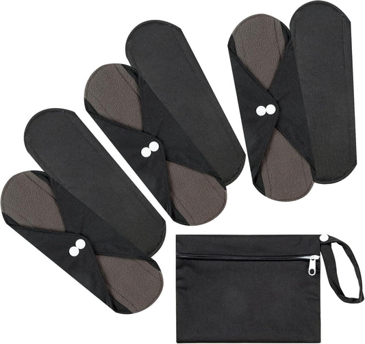 7pcs Set 1 pc Mini Wet Bag +6pcs Absorbent Reusable Sanitary Pads/Washable Cloth Menstrual Pads(Black,M)