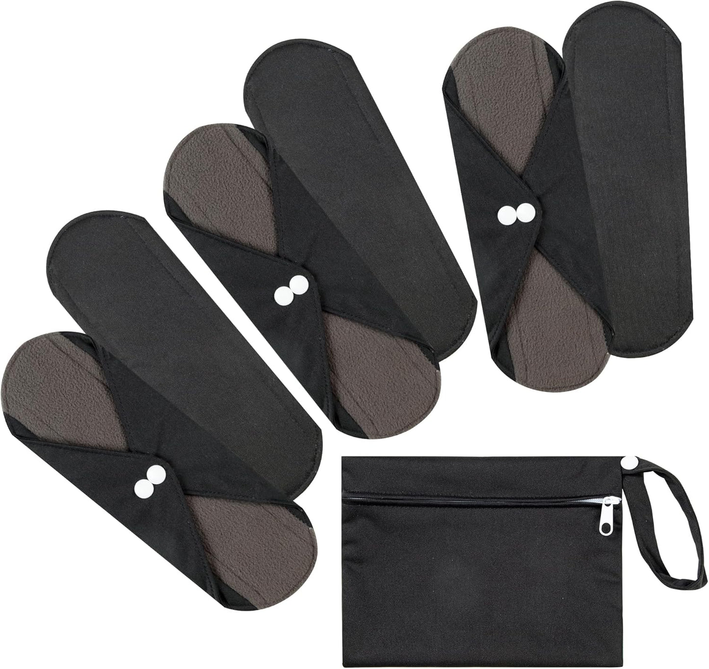 7pcs Set 1 pc Mini Wet Bag +6pcs Absorbent Reusable Sanitary Pads/Washable Cloth Menstrual Pads(Black,L)