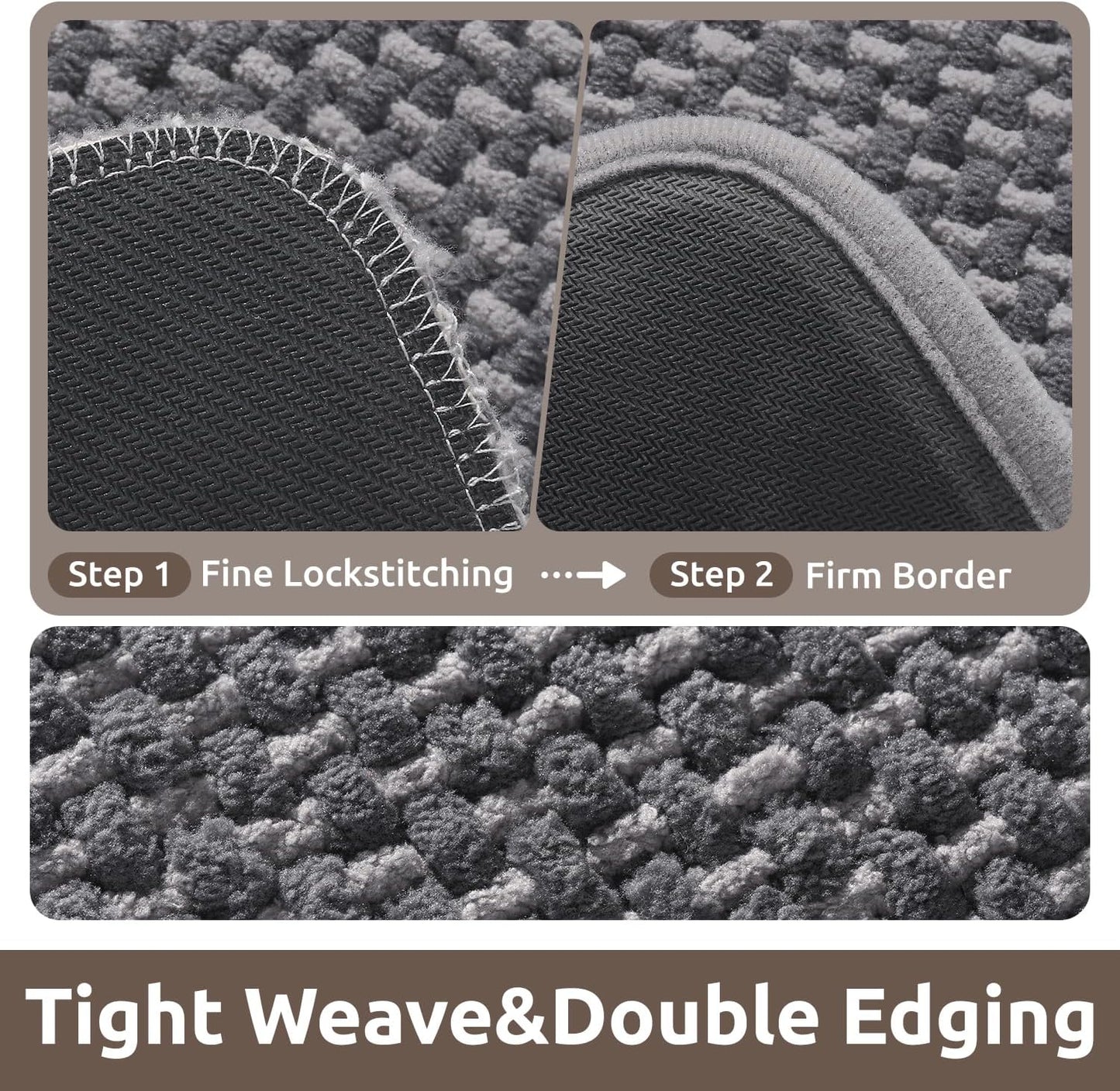 AMOAMI Chenille Bath Mat Super Absorbent Bathroom Mat Quick Dry Bath Mats for Bathroom Rubber Backed Bathroom Rugs Non Slip Washable Fit Under Door, Front of Bathtub, Sink, Darkgrey&LIGHTGREY 17"x24"