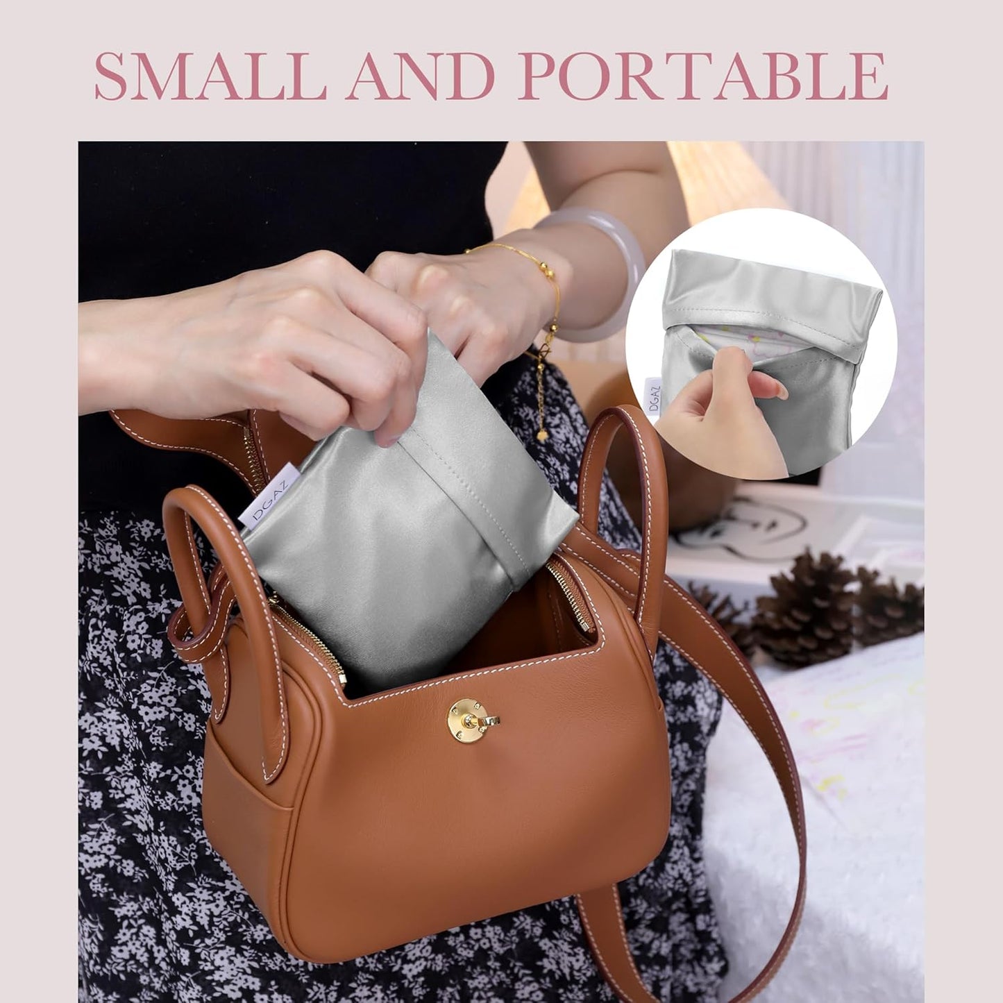 DGAZ Silk Sanitary Napkin Storage Bag, Period Bag for Teen Aged Girls, Portable Period Bag for Panty Liners/Menstrual Cup/Small Tampons，Mini Makeup Bag for Purse(Peral Grey)