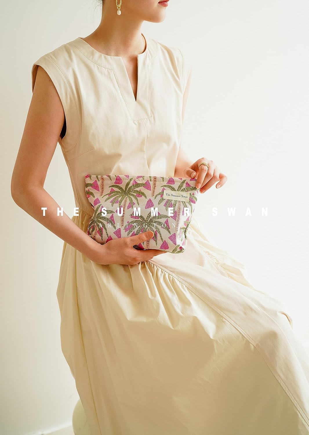 The Summer Swan | Large Aesthetic Makeup Bag | Floral Makeup Bag | Mid-day Clutch | Period Kit Bag | Hygiene Bag | Skincare Bag | Cute Makeup Bag