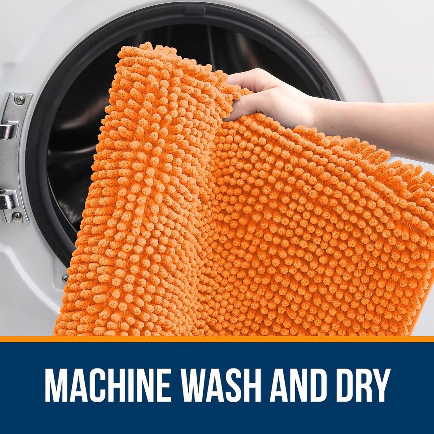 OLANLY Bathroom Rugs 30x20, Extra Soft Absorbent Chenille Bath Rugs, Rubber Backing Quick Dry, Machine Washable Bath Mats for Bathroom Floor, Tub and Shower, Home Decor Accessories, Orange