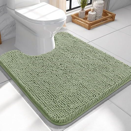 OLANLY Toilet Rugs U-Shaped 24x24, Extra Soft Absorbent Chenille Contour Bathroom Rugs for Toilet, Dry Quickly, Machine Washable, Non-Slip Bath Mat, Sage Green