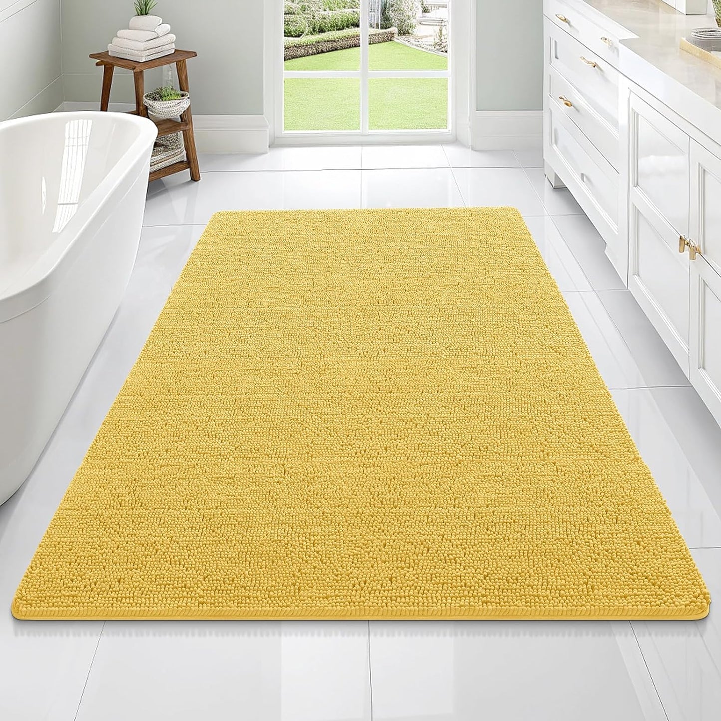 OLANLY Bathroom Rugs 70x46, Extra Soft Absorbent Chenille Bath Rugs, Rubber Backing Quick Dry, Machine Washable Bath Mats for Bathroom Floor, Tub and Shower, Home Decor Accessories, Yellow