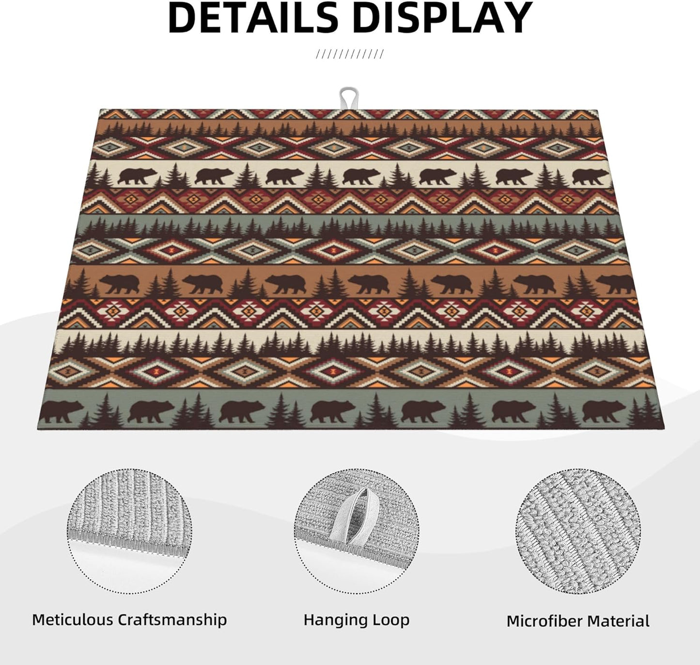 Bear Mountain Microfiber Dish Drying Mat for Kitchen Counter Vintage Rustic Dishes Pad Dish Drainer Rack Mats 18"x24" Absorbent Washable Reusable