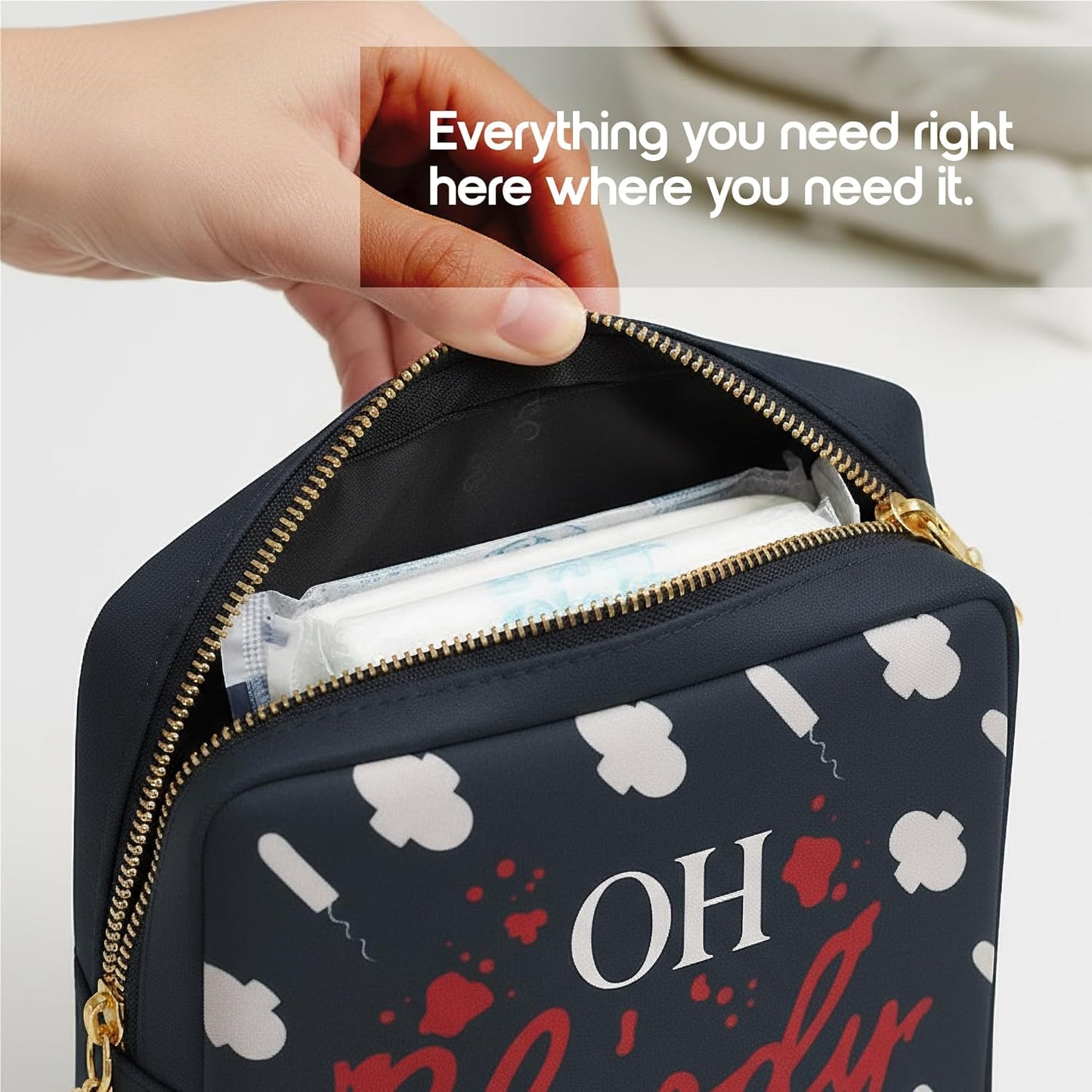 Primo Lines Period Bag for School – Compact Discreet Tampons & Pad Pouch with Waterproof Lining Cute & Stylish Period Pouches for Teen Girls for School and Travel, First Period Kit (Oh Bloody Hell)