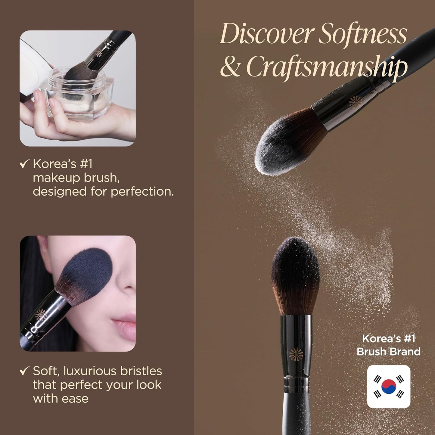 Piccasso 133 Fixing Powder Brush – Soft Synthetic Bristles for Setting Powder, Smooth and Flawless Face Makeup, Gentle Coverage for Pores and Texture, Korean Professional Makeup Brush for Daily Use