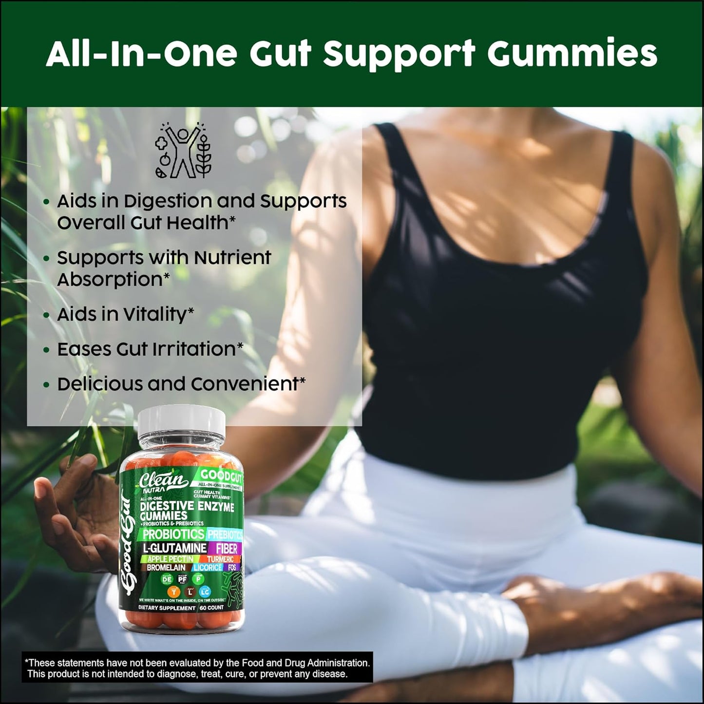 Clean Nutraceuticals Digestive Enzymes with Probiotics & Prebiotics for Digestive Health Gummies & L-Glutamine for Gut Health Bromelain Apple Pectin Inulin FOS Plant Based Vegan Gummy Vitamins