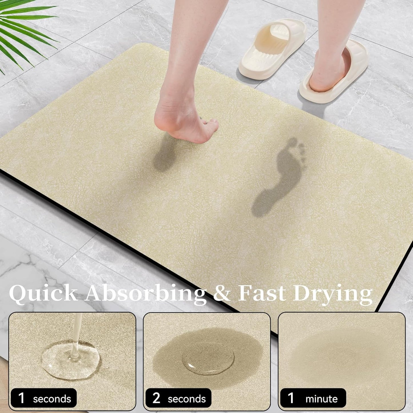 Bath Mat Rugs 24x17 - Diatomaceous Earth Bath Mat Quick Dry Absorbing Bathroom Rugs Rubber Non Slip Thin Bathroom Mat Fit Under Door, Bath Mats for Bathroom Floor, Tub and Shower, Sink, Beige