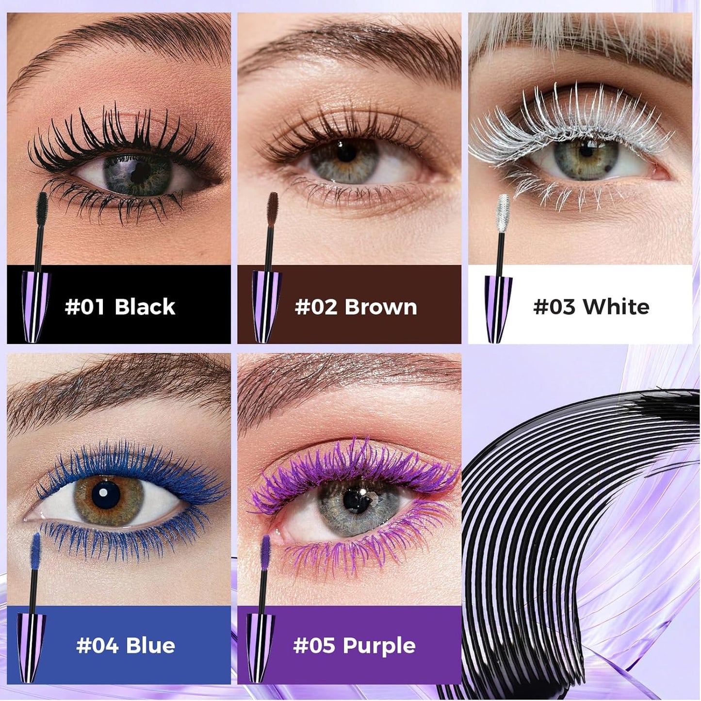2PCS Purple Mascara for Eyelashes, 5D Colored Mascara 【Waterproof】【Natural Curling】【Lengthening Curling rimel de pestañas Volume】for Women Eye Makeup Cosplay & Parties