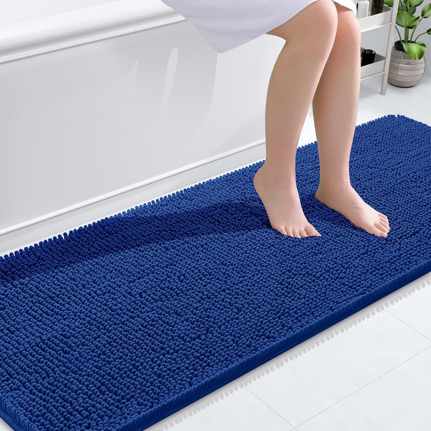 OLANLY Bathroom Rugs 70x24, Extra Soft Absorbent Chenille Bath Rugs, Rubber Backing Quick Dry, Machine Washable Bath Mats for Bathroom Floor, Tub and Shower, Home Decor Accessories, Royal Blue