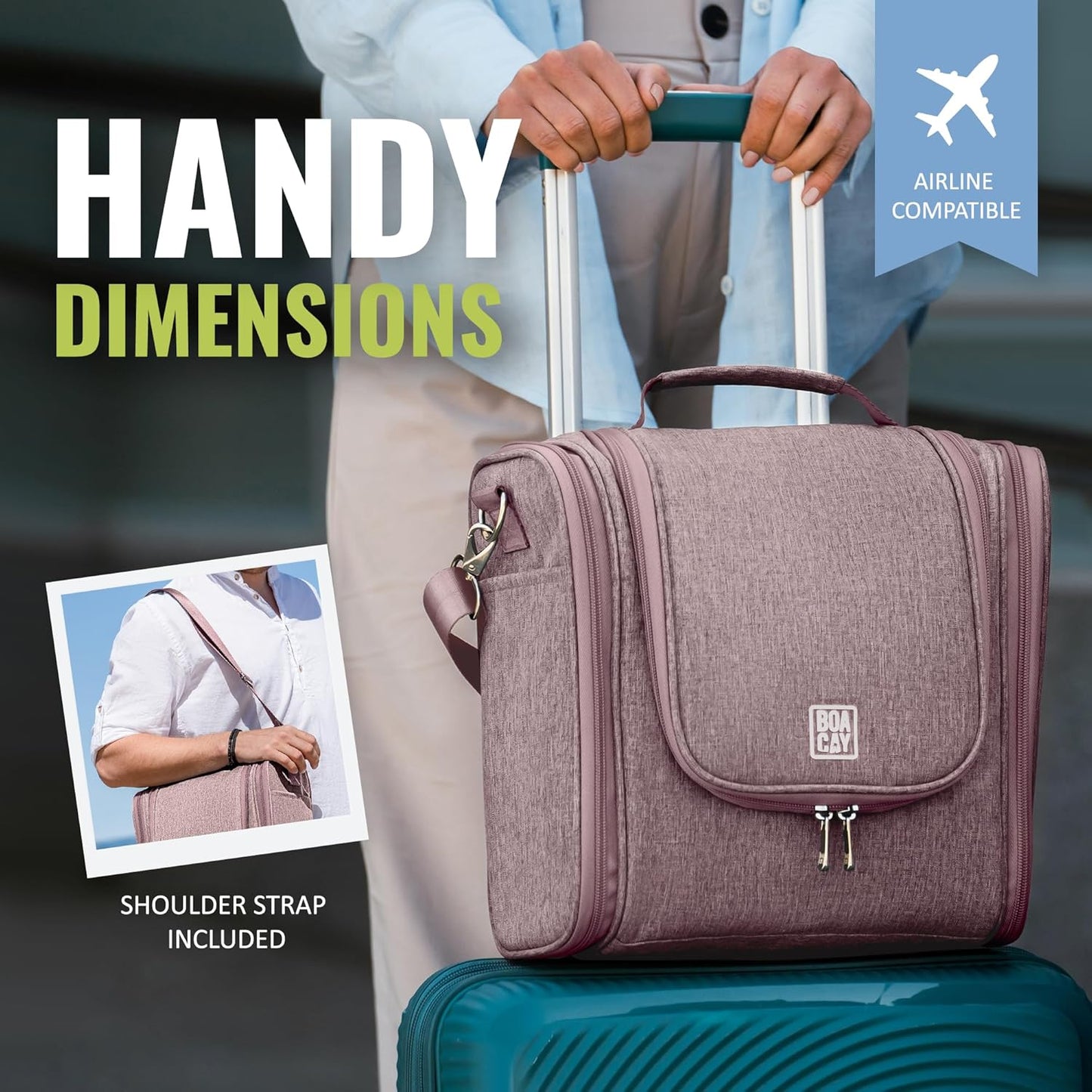 BOACAY Extra Large Hanging Travel Toiletry Bag for Women and Men, Makeup Bag, Bathroom & Shower Organizer Kit for Accessories, Cosmetics, Essentials