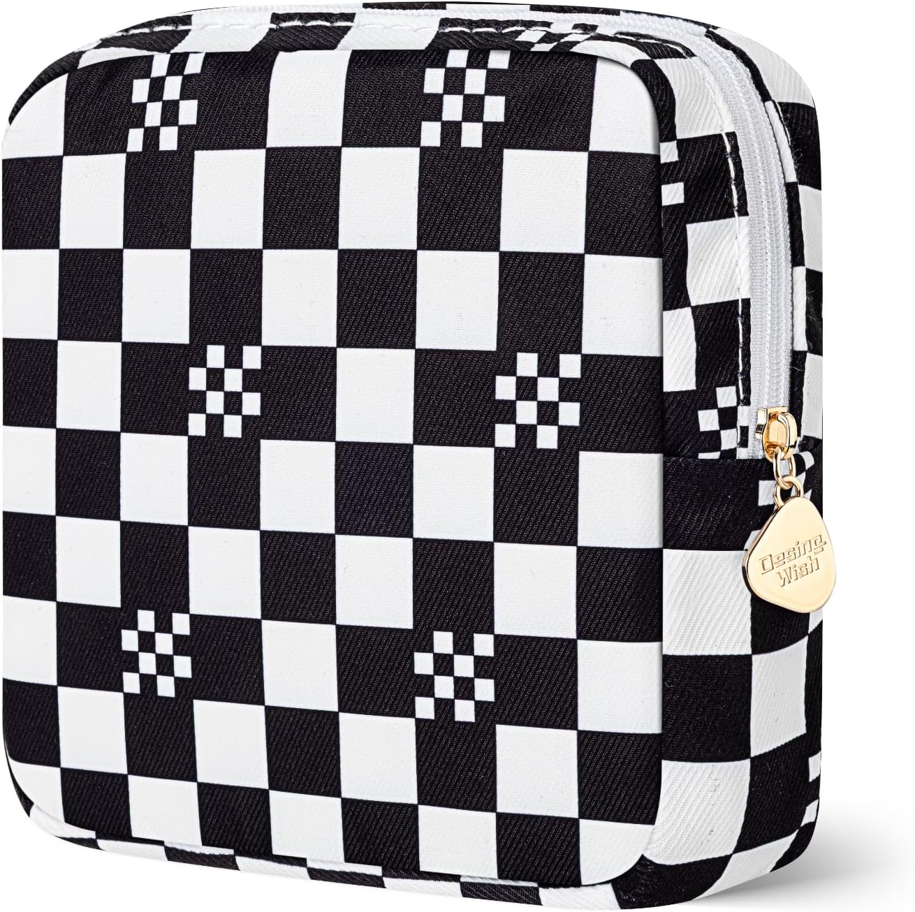 Desing Wish Period Bag Pouch Soft Cloth Sanitary Napkin Storage Bag Portable Menstrual Pad Pouches Tampon Holder for Purse First Period Kit for Girls 9-12 (Mixed Black-White Check)