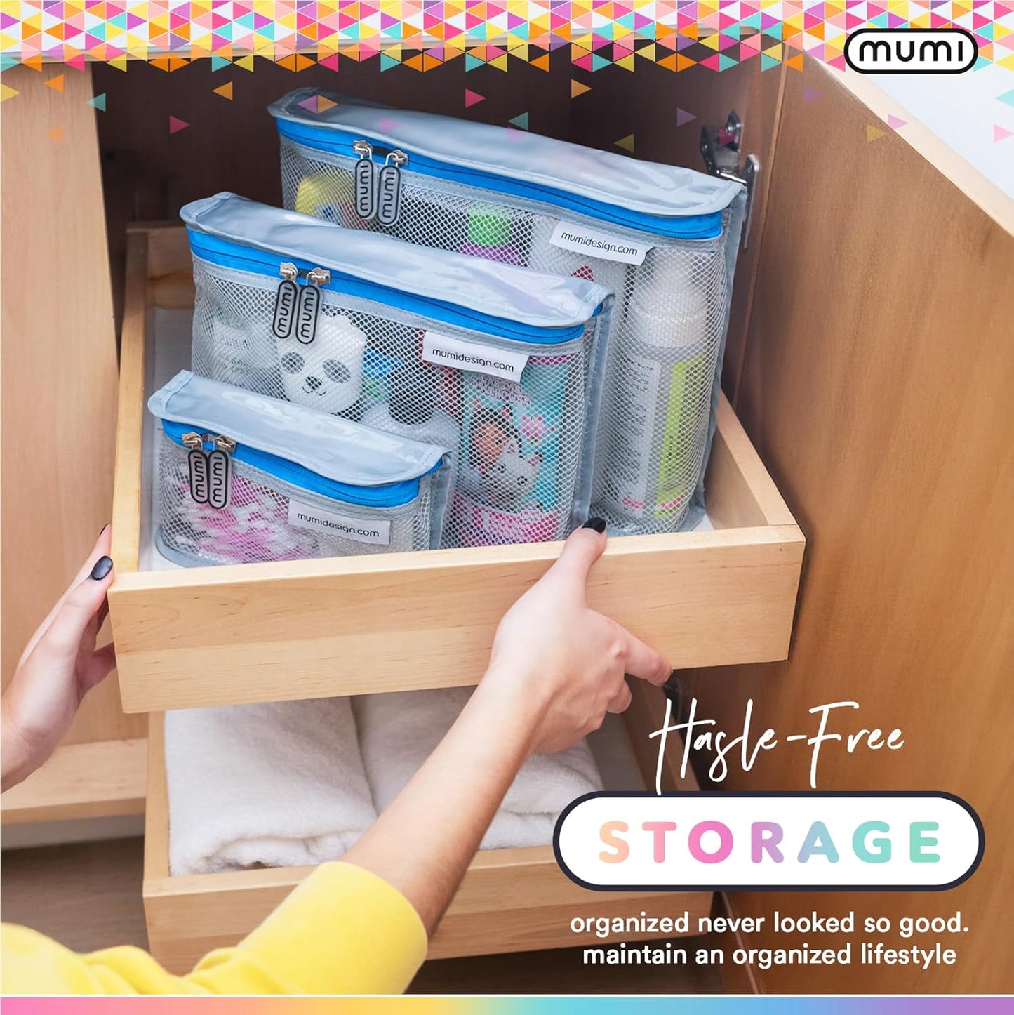 MUMI Travel Toiletry Bag Set of 3 – Clear TSA Approved Toiletry Bags for Women – Reusable Water-Resistant Makeup Organizer Pouches for Skincare, Cosmetics, Travel Accessories, Airport Packing - Yellow