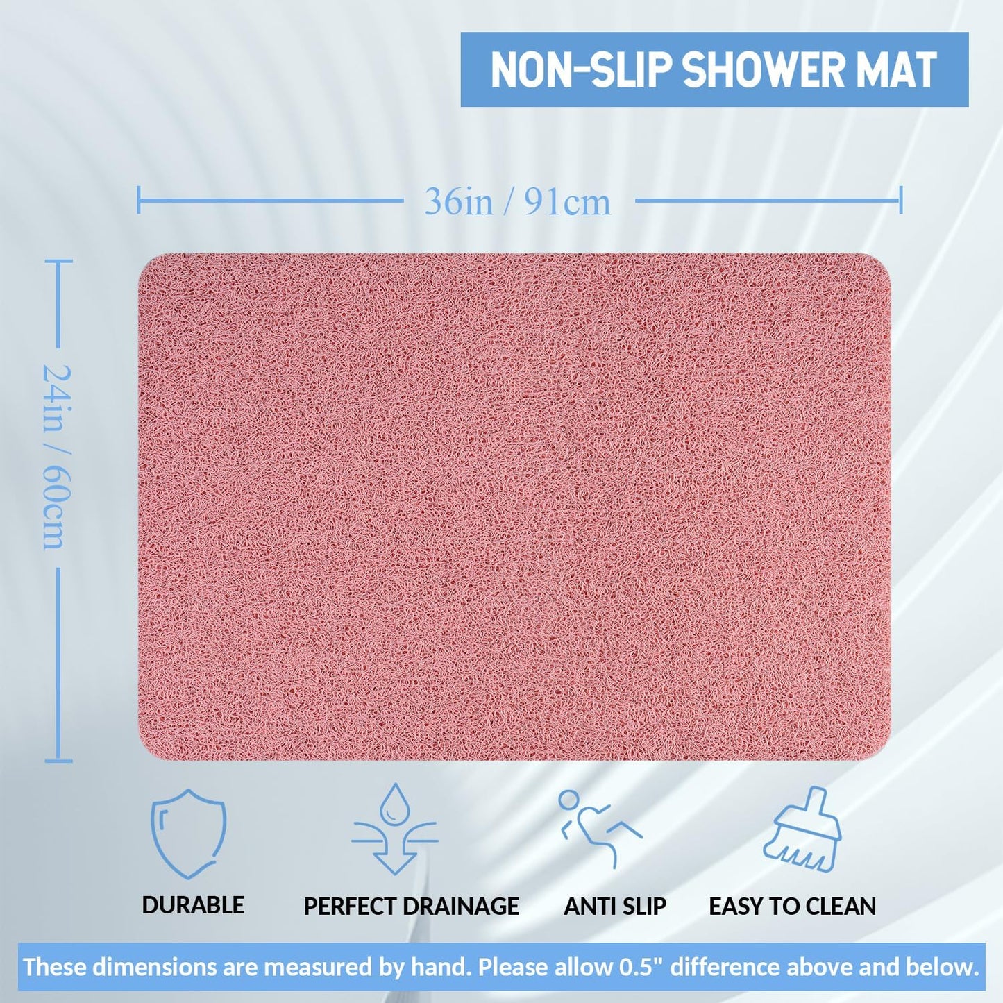 Non-Slip Bathtub Mat, Anti Slip Shower Mat, Fast Drying Bathtub Mats, Foot Scrubber Mat, Anti Slip Mat for Tub, Floor, Bathroom, Kitchen, Home, Hotel (Pink 36"×24")