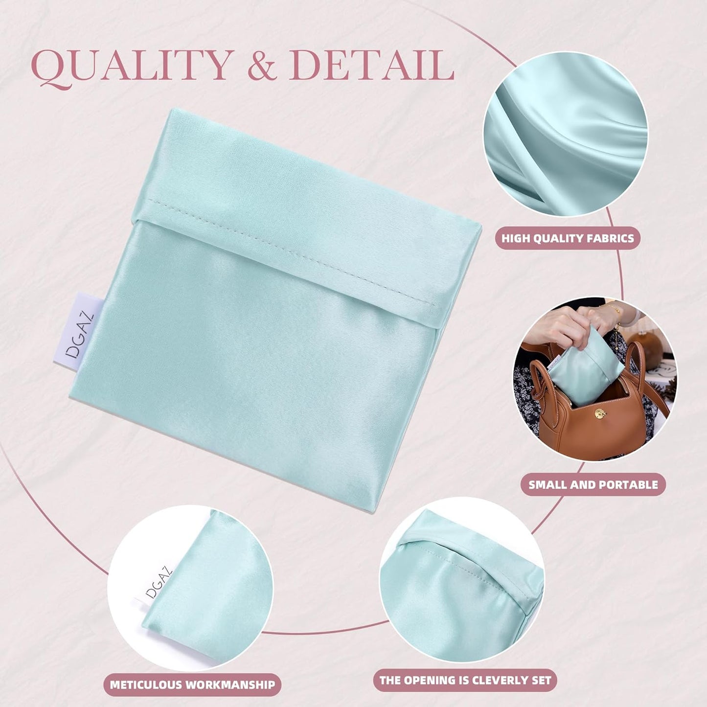 DGAZ silk Sanitary Napkin Storage Bag, Period Bags for Teen Aged Girls, Portable for Panty Liners/Menstrual Cup/Small Tampons，Mini Makeup Bags for Purse(Vert Deau)