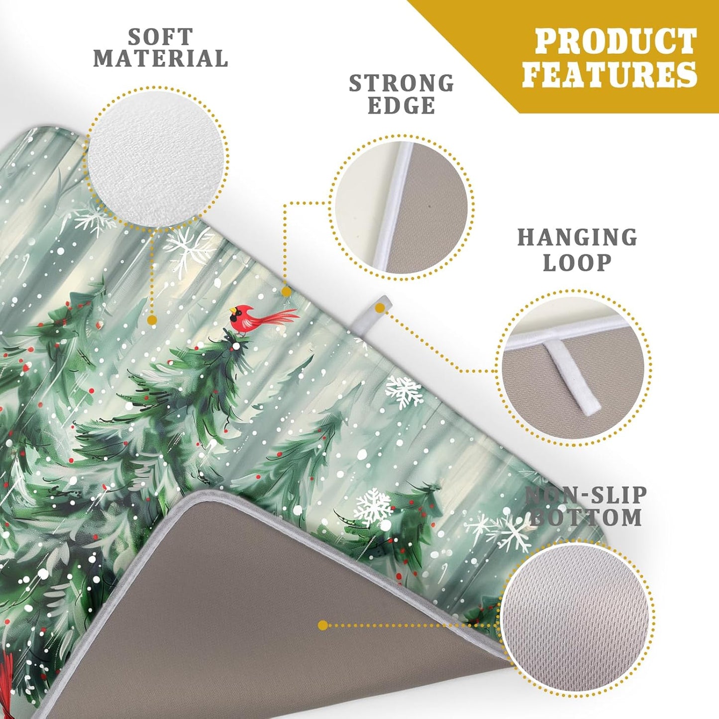 Winter Pine Tree Dish Drying Mat Red Bird Berry Dishes Drainer Mats Absorbent Microfiber Kitchen Counter Protector Drying Mats 18x24 Inch