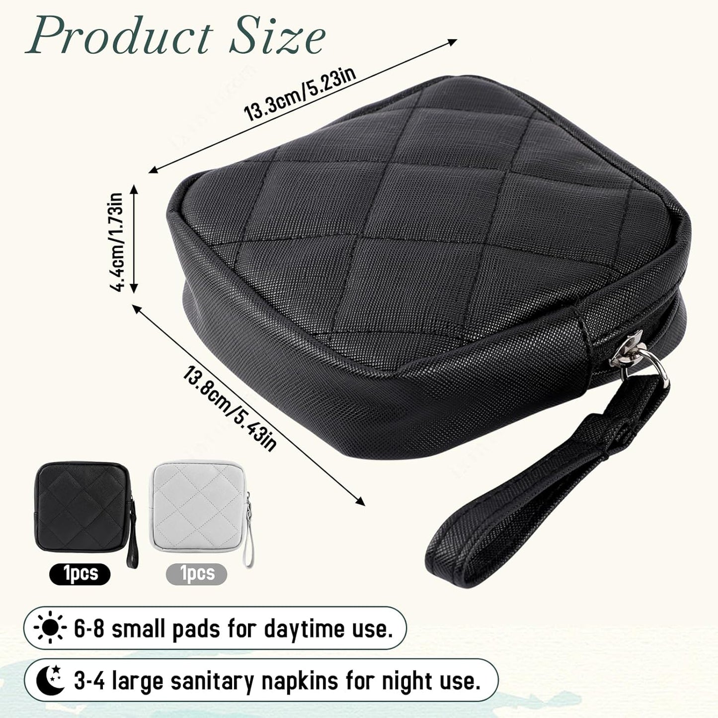 2 Pcs Sanitary Napkin Storage Bag,Period Bag, Period Pouch,Feminine Menstrual Pad Tampon Organizer,Portable Sanitary Pads Pouches First Period Kit for Teen Girls Women Ladies(Black&Grey)