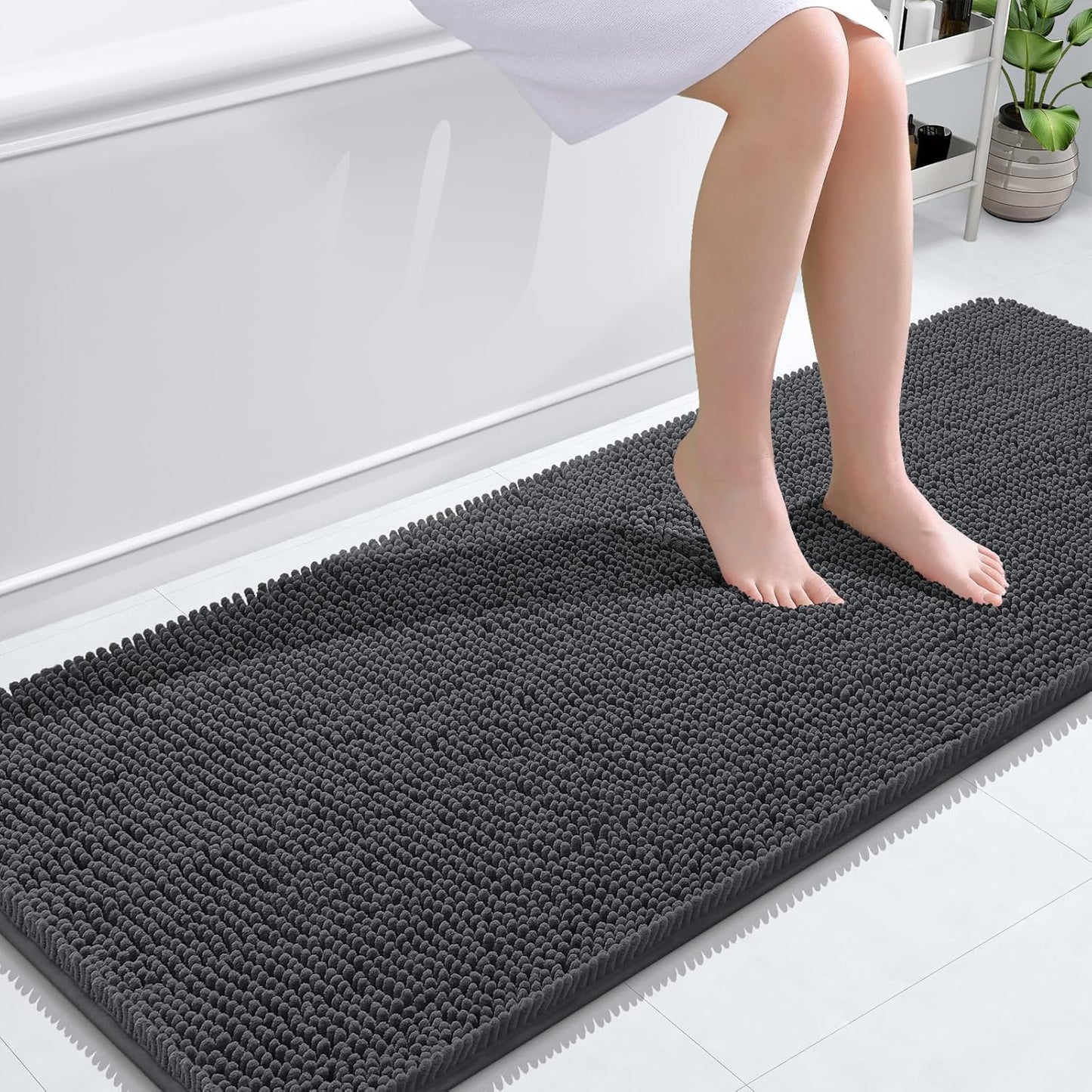 OLANLY Bathroom Rugs 59x24, Extra Soft Absorbent Chenille Bath Rugs, Rubber Backing Quick Dry, Machine Washable Bath Mats for Bathroom Floor, Tub and Shower, Home Decor Accessories, Dark Grey