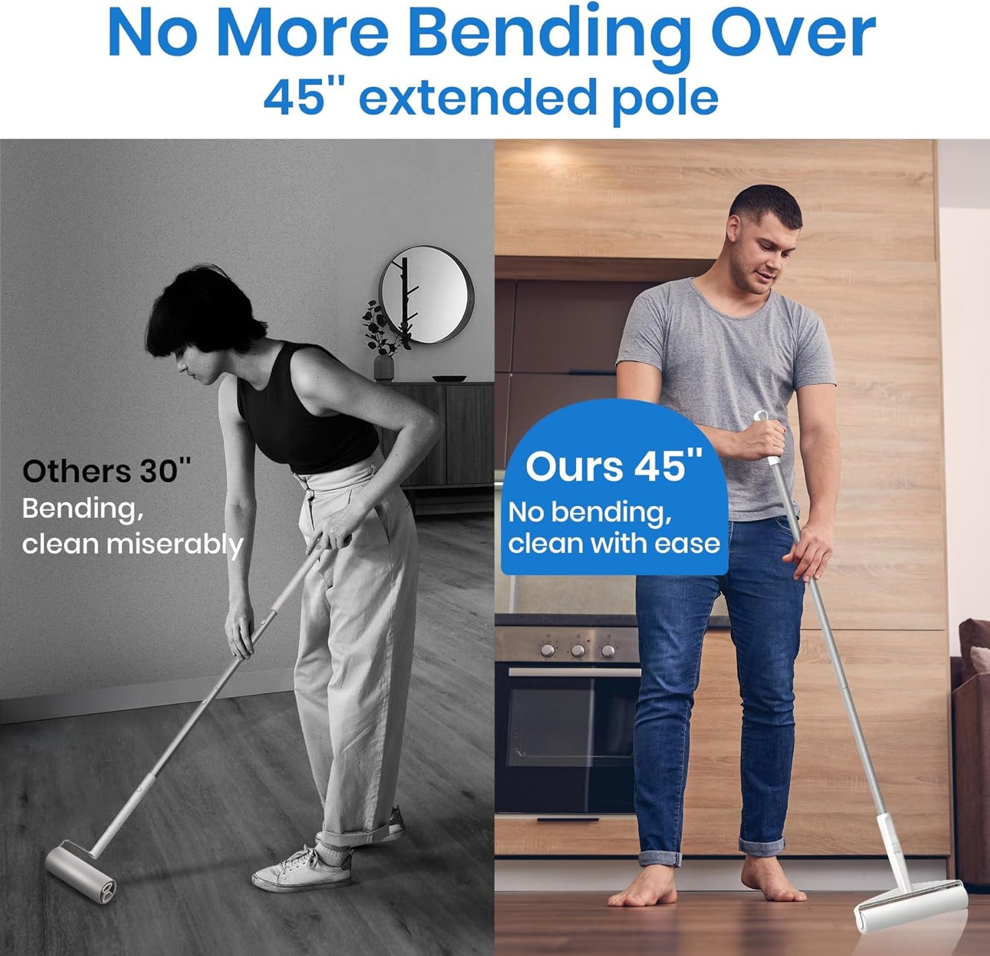 Large Lint Roller - 9.45 in Giant Lint Roller Refill 360 Sheets Total, 45 in Telescopic Pole to Clean Without Bending Down, Sticky Rollers for Floor Cleaning Carpets, Cars, Clothing, Pet Hair