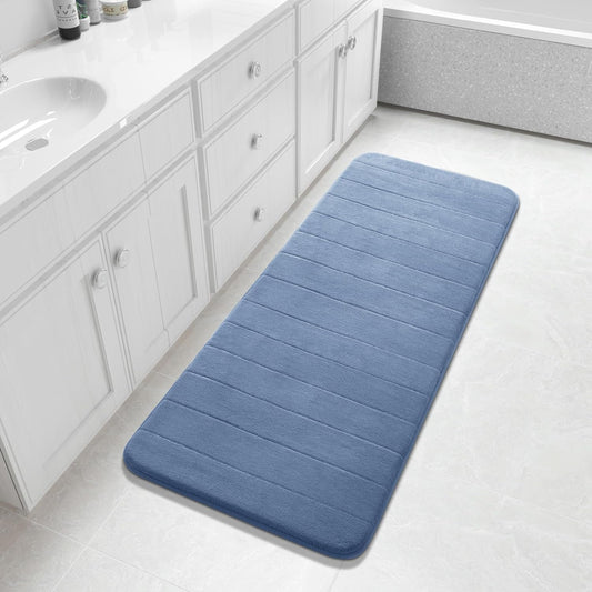 Yimobra Bathroom Runner 55"x24", Non Slip Memory Foam Bath Mat, Super Soft Water Absorbent Hallway Carpet, Machine Washable Rug for Vanity Tub Shower, Denim Blue