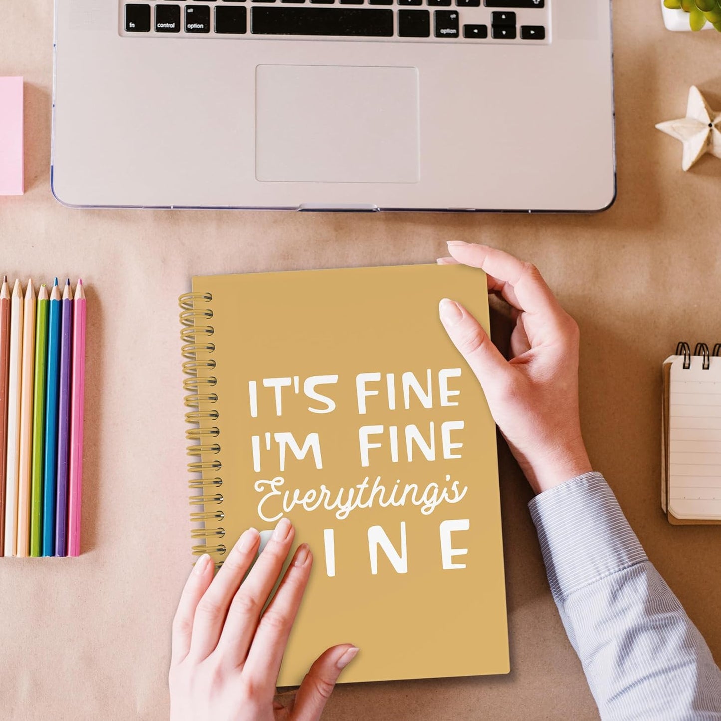 XPH Funny Yellow Spiral Notebook, It's Fine I'm Everything Is Fine Journaling Notebooks for Women Men, Humorous Hardcover Journals for Office 160 Pages 5.5 x 8.3 Inch, Sarcastic Gifts for Coworkers