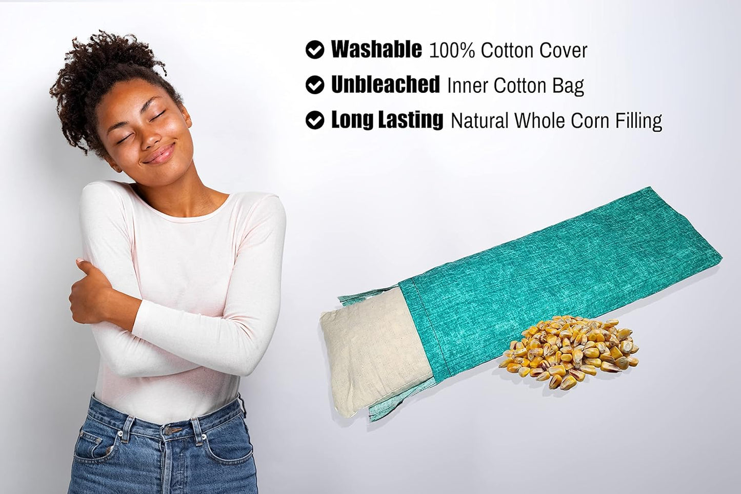 Microwavable Corn Filled Heating Pad and Cold Pack/Washable 100% Cotton Cover (Cross Hatch - Mint, 5.25in W x 17.25in L)