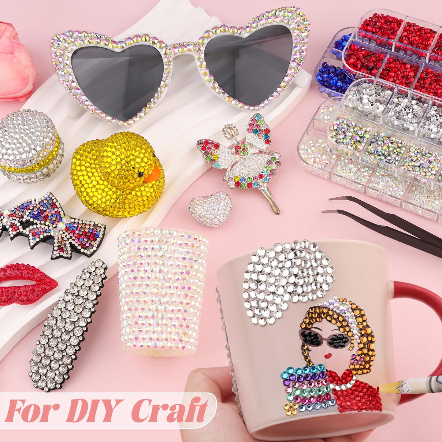 3600pcs Glass Transparent AB Nail Rhinestones 6 Sizes(1.8/2/2.4/2.8/3/4mm) Flatback Crystal Nail Charms Jewels Decoration for Nail Art and Crafting, Tweezer and Pickup Pen included