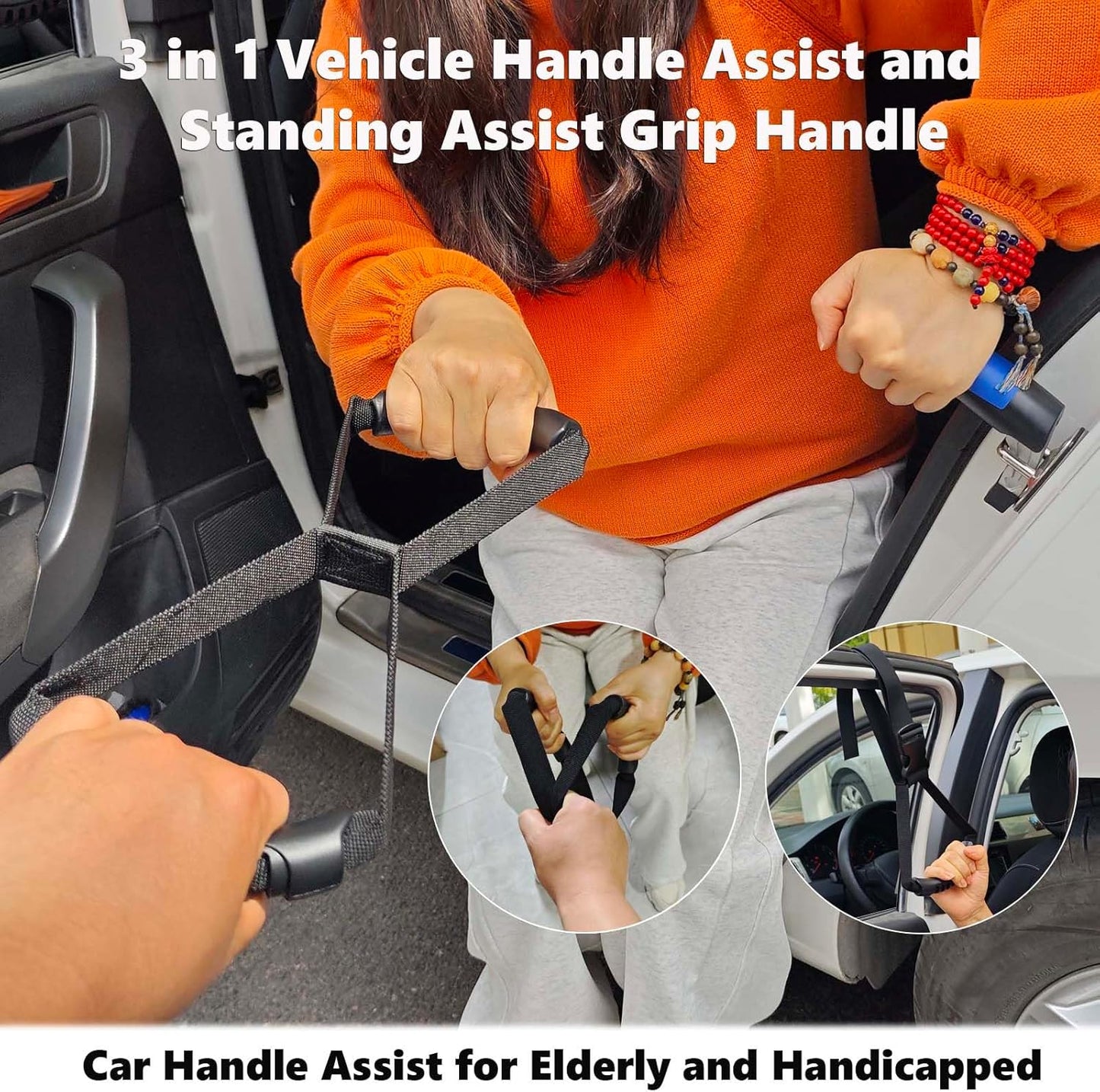3PC Mobility Standalone Standing Assist Grip Handle/Adjustable Standing Aid Safety Handle/Kit Car Door Assist Handle for Elderly and Handicapped, Injured, Pregnant Woman