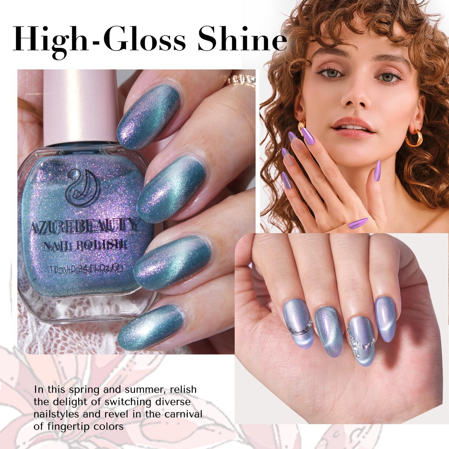 AZUREBEAUTY Magnetic Cat Eye Nail Polish Set – 2 Cat Eye & 2 Glitter Colors with Top Coat, Chrome Shimmer Gel Effect, Quick Dry Long Lasting DIY Nail Kit for Salon Home