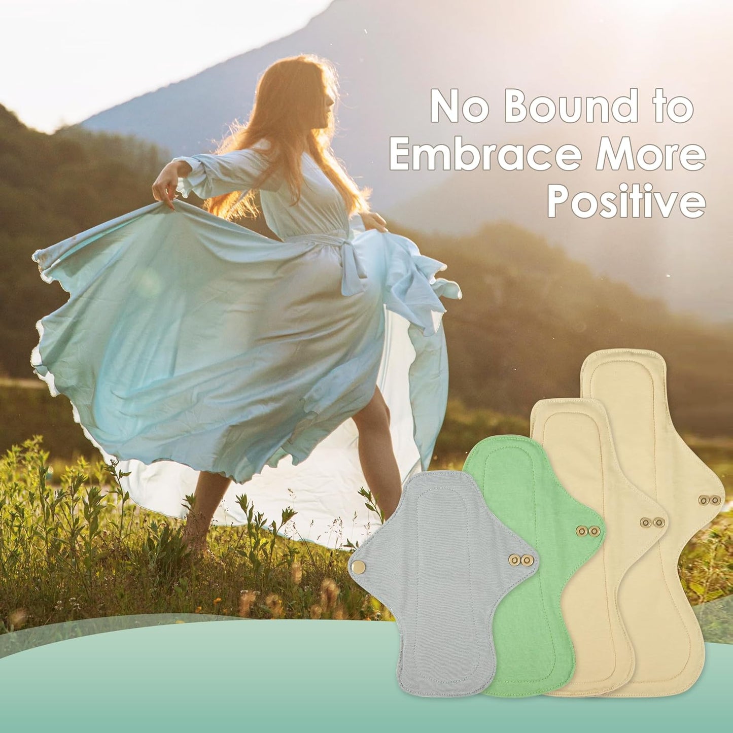 wegreeco 6 Pcs Reusable Menstrual Pads, Ultra Absorbent Cloth Pads for Heavy Flow, Sanitary for Teens, Women, Nonslip Panty Liners + Bag (Mustard Yellow, Grey, Beige, Rose Gold Outer, Mixed Sizes)