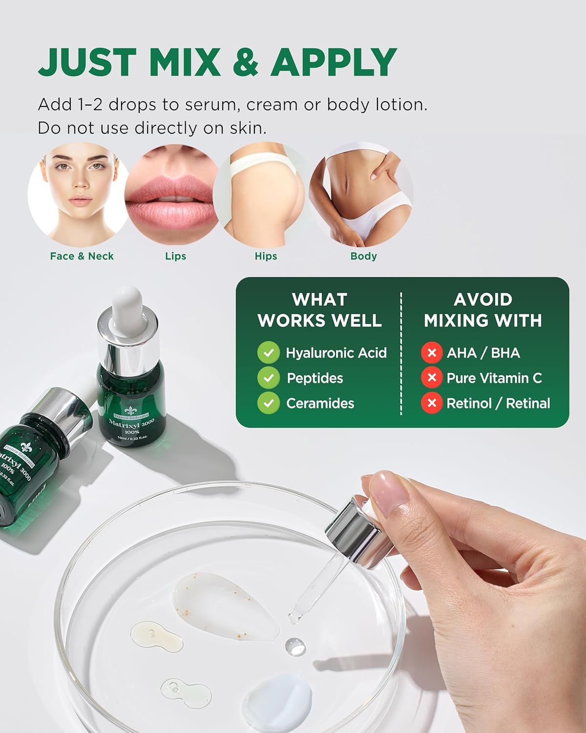 Matrixyl 3000 100% Serum Skincare – Pure Peptide Complex Anti-Aging Facial Ampoule from France Sederma, Collagen Boosting Wrinkle Treatment, Perfect for Layering & DIY, 0.33 fl.oz (10ml)