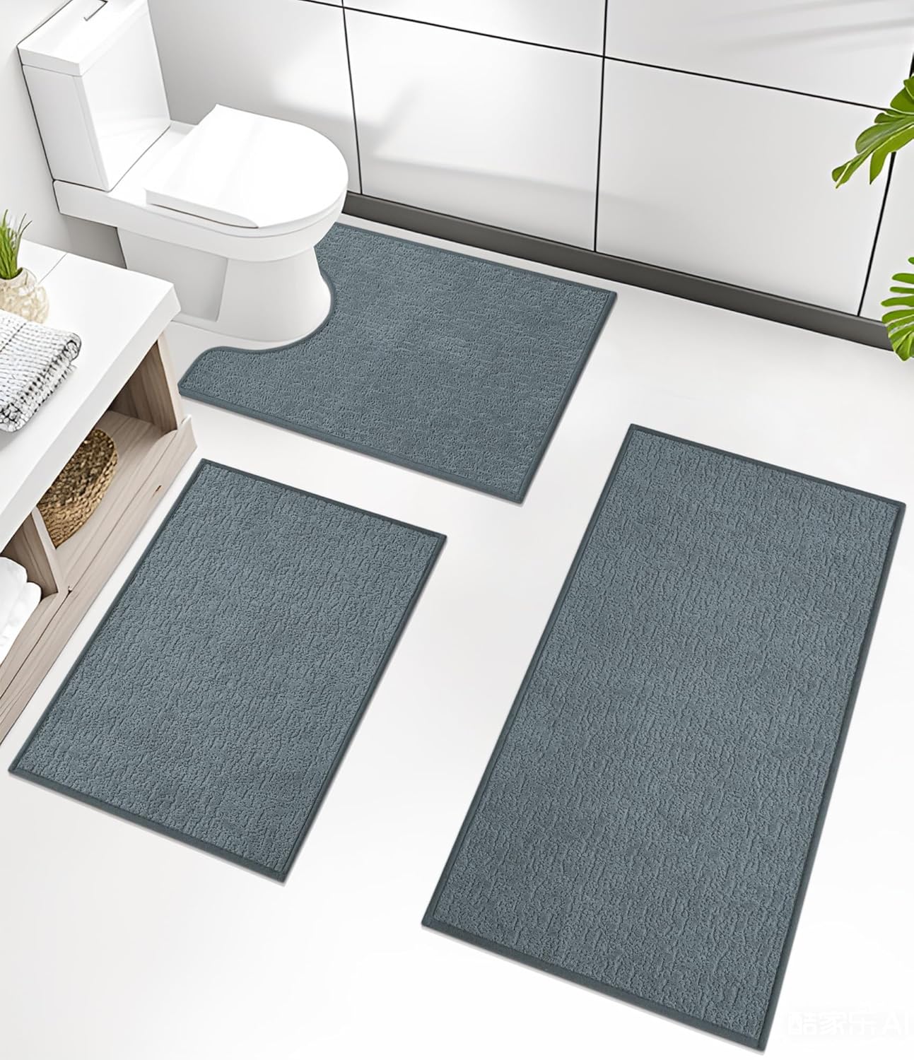 chakme Bathroom Rug Sets 3 Piece, Ultra Thin Bath Mat Quick Dry Bath Mat Set, Absorbent Bath Mat for Bathroom Non Slip Machine Washable, (Light Blue, 3 Piece)