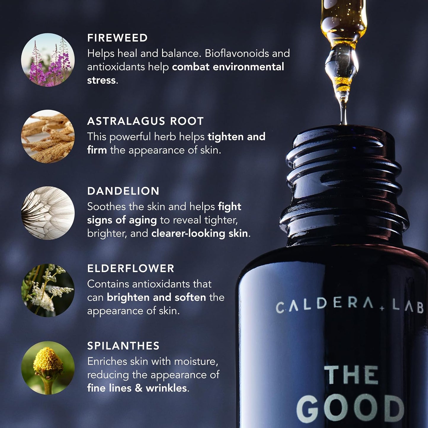 Caldera + Lab The Good | Men's Organic Moisturizing Face Serum for Dry, Sensitive, & Normal Skin – Vegan, Natural & Antioxidant Packed Skincare Facial Oil