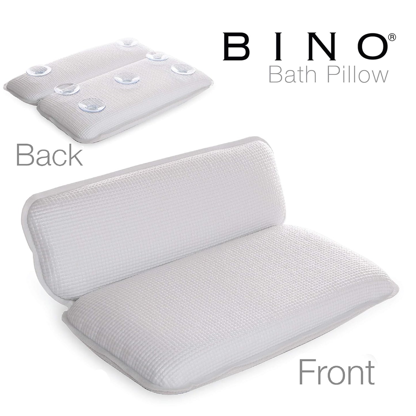 BINO Non-Slip Cushioned Bath Pillow with Suction Cups, White - Spa Pillow Bath Pillows for Tub Neck and Back Support Bathtub Pillows for Tub Accessories Set Rest