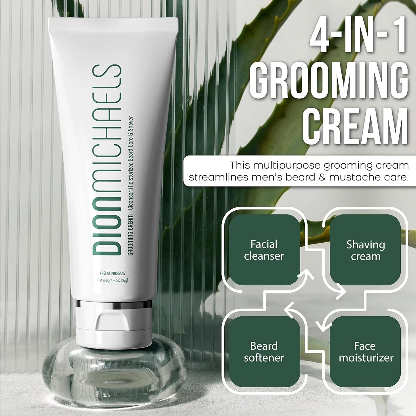 4-in-1 Grooming and Shave Cream for Men - Shaving Cream, Facial Cleanser, Beard Care and Moisturizer - Beard Softener for Men - Facial Care For All Skin Types, 3oz