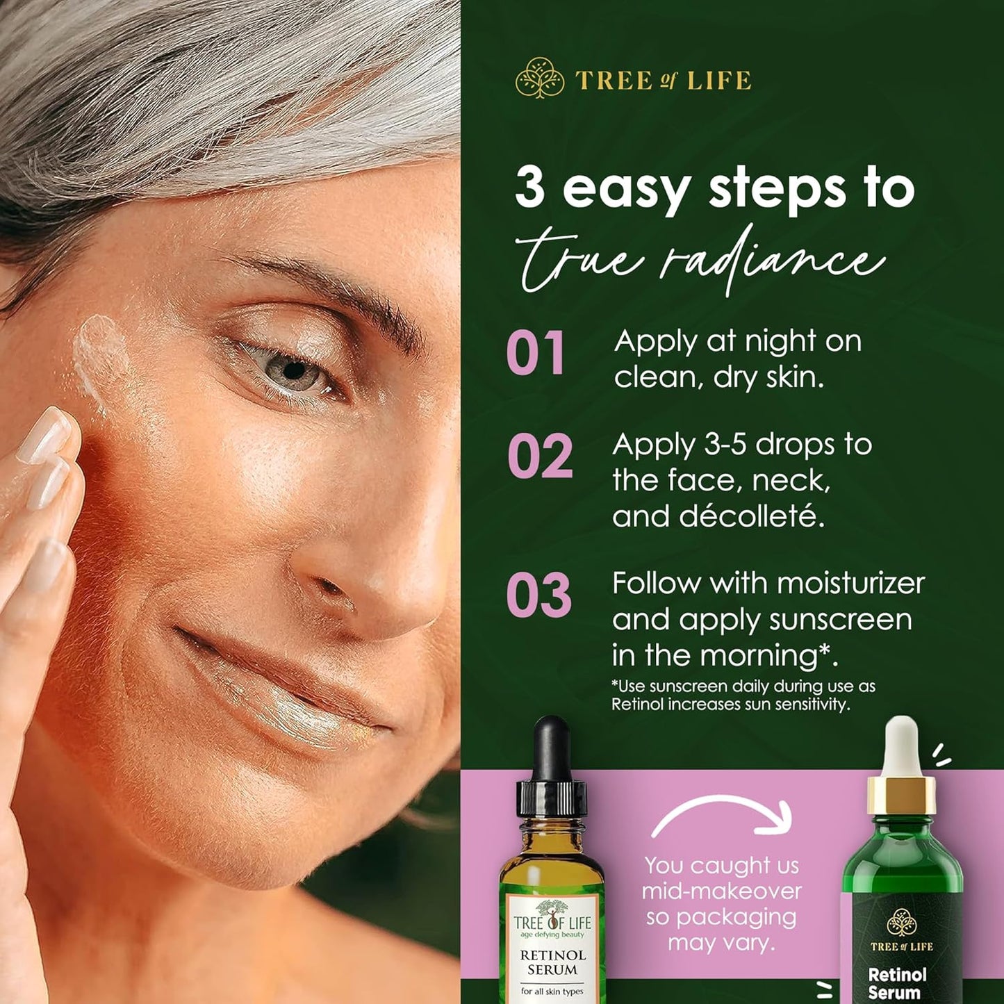 Tree of Life Beauty Retinol Serum, Skin Smoothing Face Oil for Dark and Age Spots and Fine Lines, Facial Serums for Dry and Sensitive Skin Care with Hyaluronic Acid for Soft Smooth Skin, 2 Fl Oz