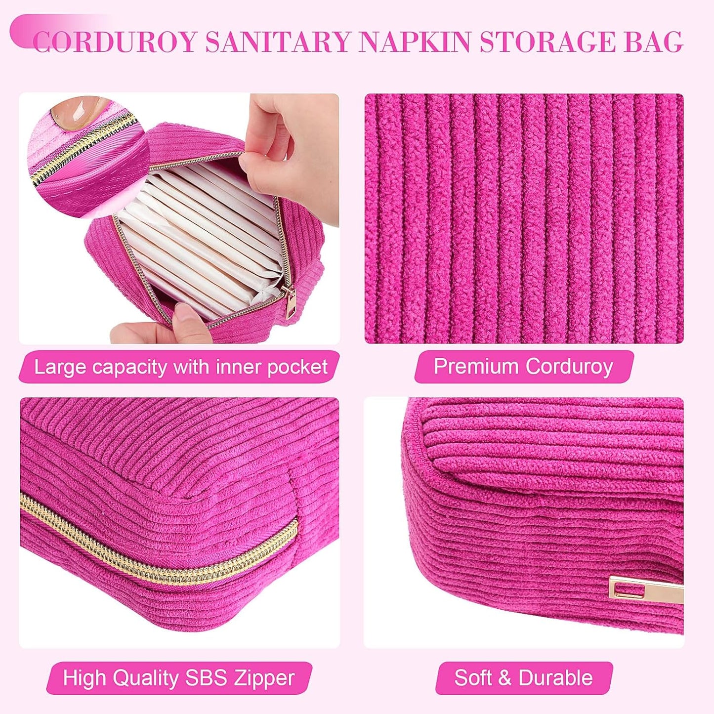 4 Pcs Sanitary Napkin Storage Bag Corduroy Period Bag for School Teen Mini Makeup Preppy Cosmetic Wallet Set for Women Portable First Period Cute Pad Pouch with Zipper (Purple Grey Series)