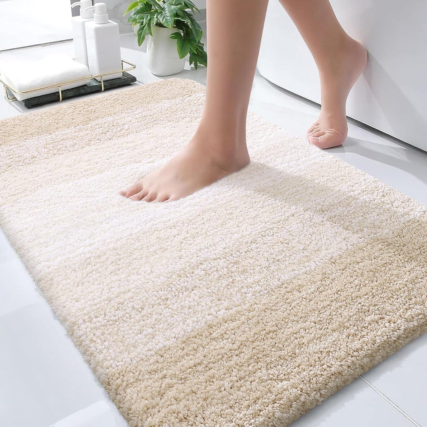 OLANLY Bathroom Rugs Mat 30x20, Extra Soft Absorbent Microfiber Bath Rugs, Rubber Backing, Quick Dry, Machine Washable Bath Mats for Bathroom Floor, Tub and Shower, Home Decor Accessories, Light Beige