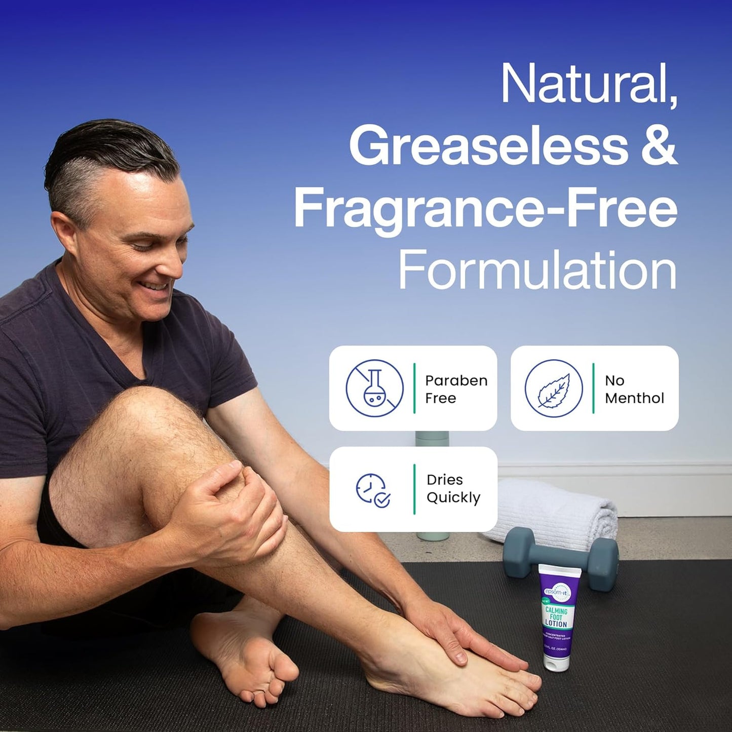 Epsom-It Calming Foot Lotion - Topical Magnesium Cream for Tired Feet & Ankles, Epsom Salt Magnesium Sulfate Rub with Urea, Soften Tough Skin & Cracked Heels, Stiffness in Legs, Knees and Feet, 3.5oz