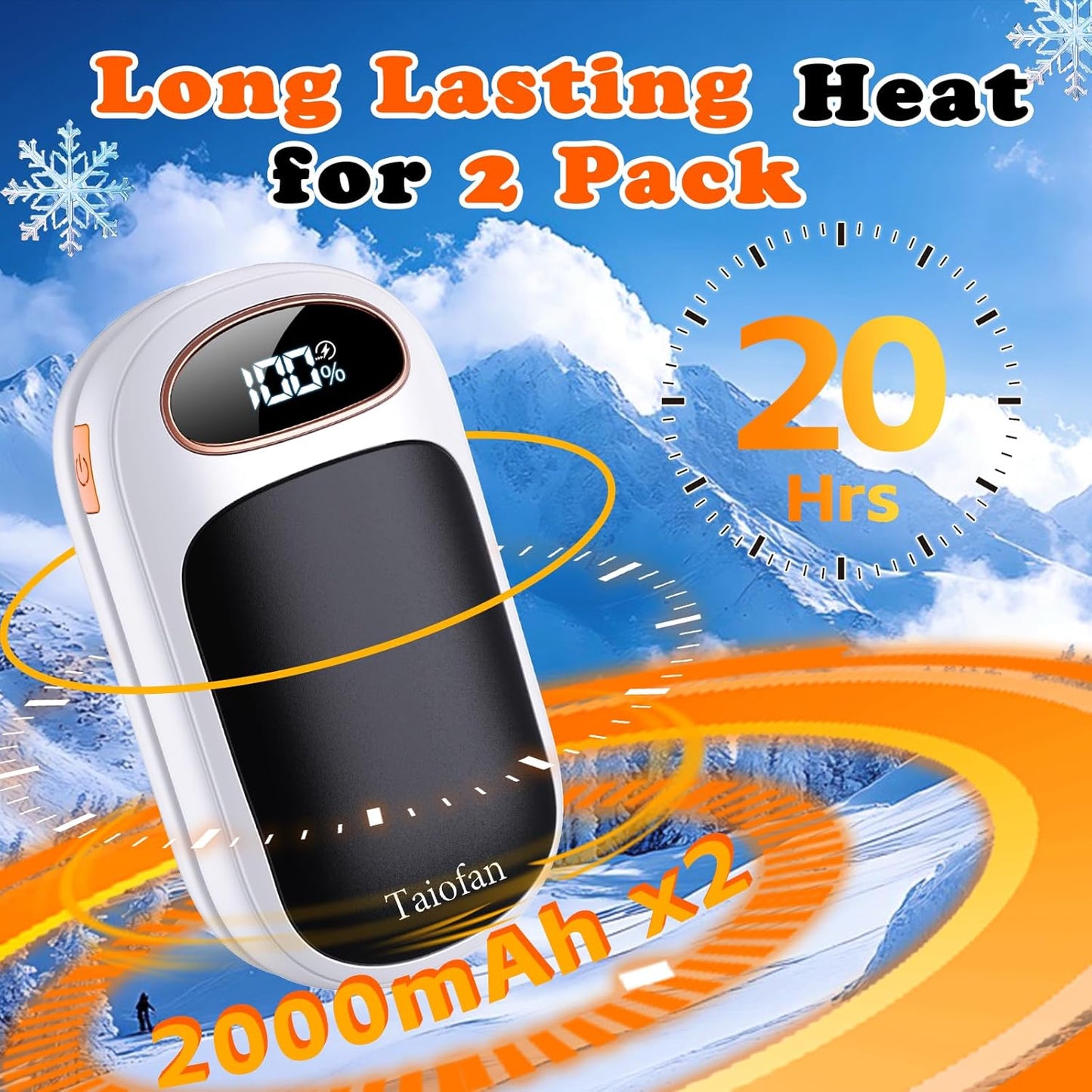 Rechargeable Hand Warmer 2 Pack, LED Display & 4 Levels, Ultrathin Electric Hand Warmers Portable USB Pocket Heater Fits Gloves for Hunting Essentials, Camping, Raynauds, Gifts for Men Women