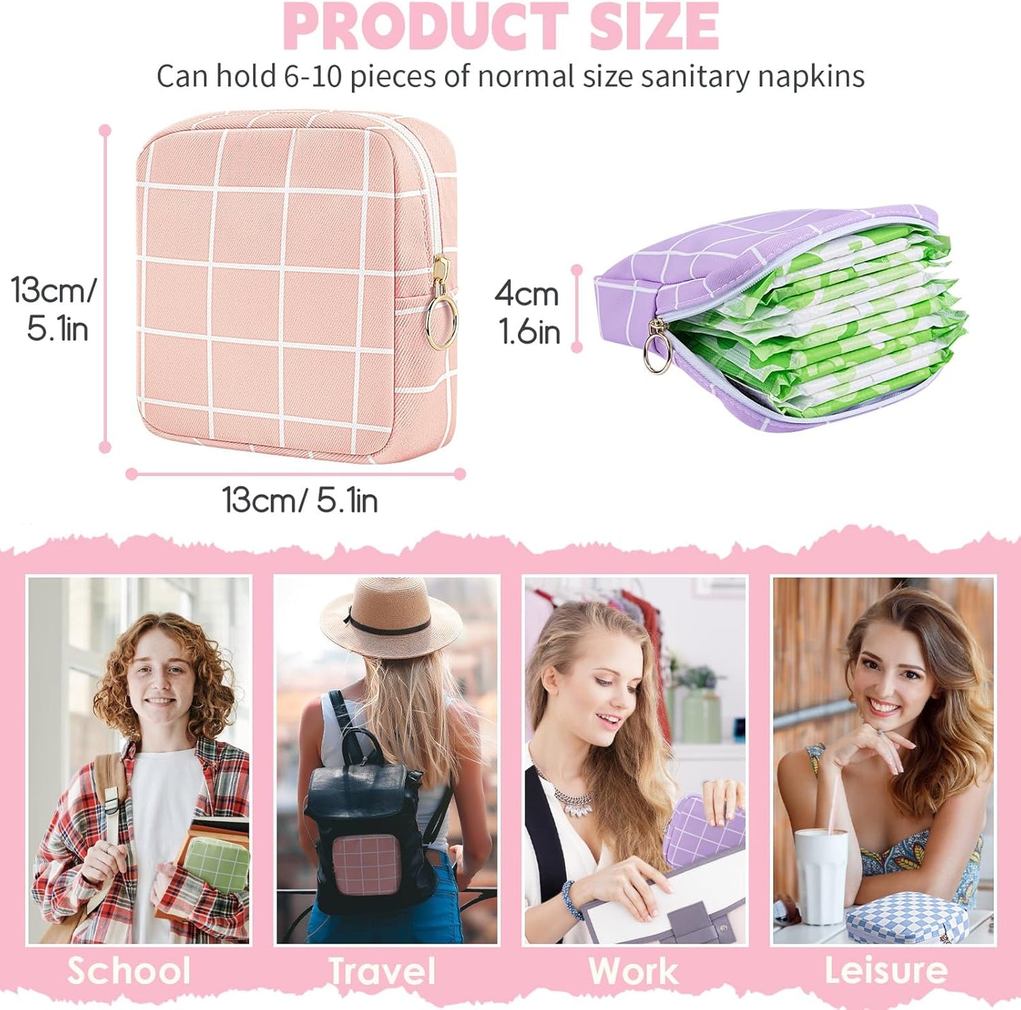 Desing Wish Period Bag Pouch Soft Cloth Sanitary Napkin Storage Bag Portable Menstrual Pad Pouches Tampon Holder for Purse First Period Kit for Girls 9-12 (Pink Plaid)
