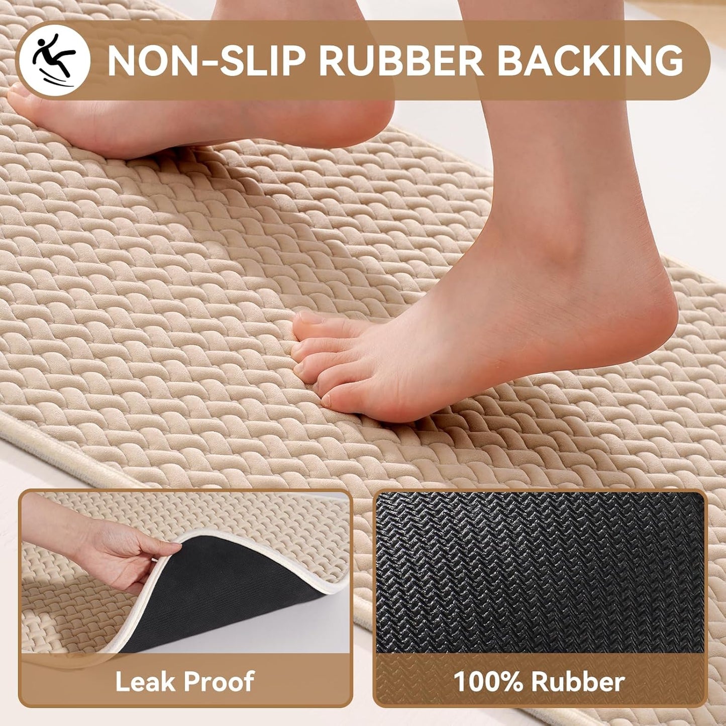 Bathroom Runner Rug Non Slip, Super Absorbent Quick Dry Long Bath Mat, Foam Weave Texture Rubber Backing Ultra Thin Bathroom Mats Fit Under Door Bathroom Floor Bathtub Shower