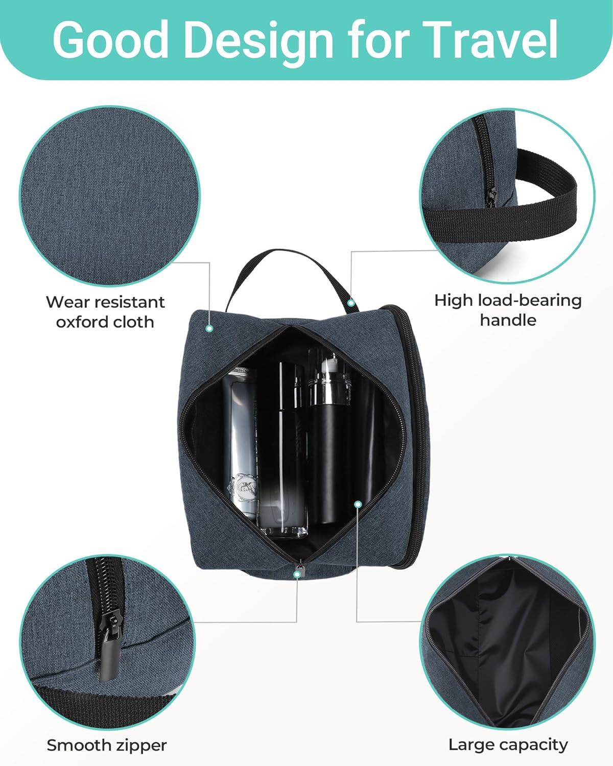 Elviros Travel Toiletry Bag for Men Hanging Dopp Kit Shaving Bag Toiletries Organizer Small Tool Medicine Hygiene Bag for Traveling Pouch (Navy Blue)