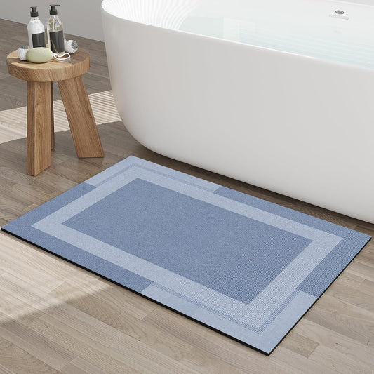 Non Slip Bath Mat, Rubber Backing Ultra Thin Bathroom Rugs Fit Under Door Quick Dry Super Absorbent Washable Bath Rug Shower Mat for Bathroom Floor Bathtub Shower Sink, Easy Care Blue 24"x 35"