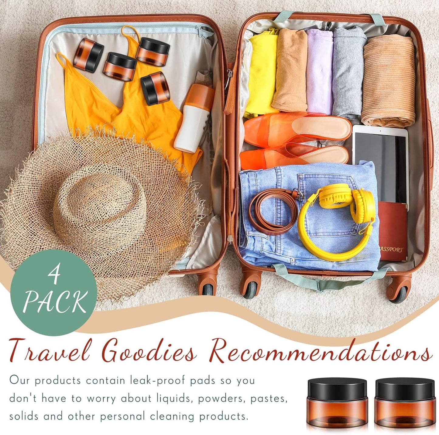 SATINIOR 36 Pieces 1 oz Plastic Jars with Lids Wide Mouth Airtight Reusable Container Acrylic Cosmetic Small Jars for Lotions Ointments Travel Toiletries Creams Make up Storage(Amber)